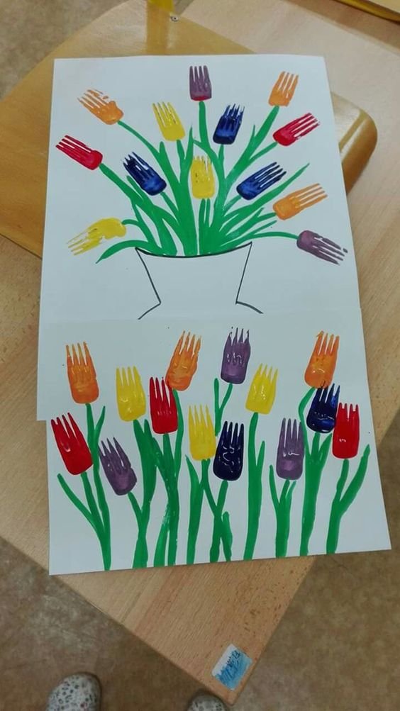 Fork-Stamped Tulips Toddler-Craft