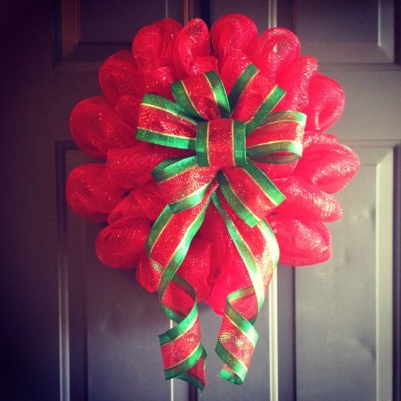 Red & Green Deco Mesh Wreath