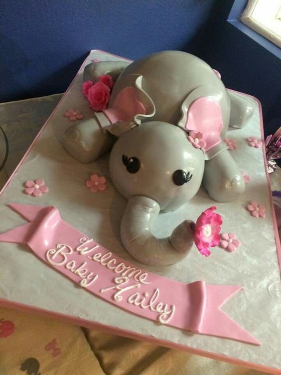 Pink and grey Elephant baby shower cake