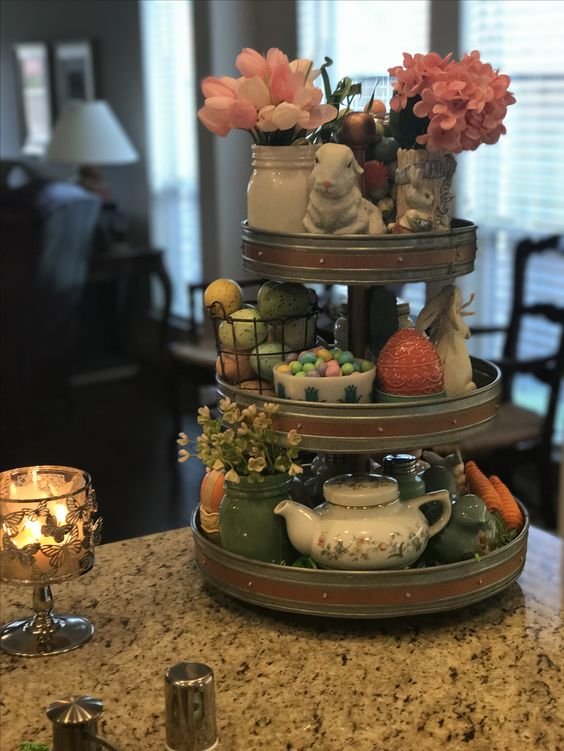 Spring decor tiered tray Easter decor