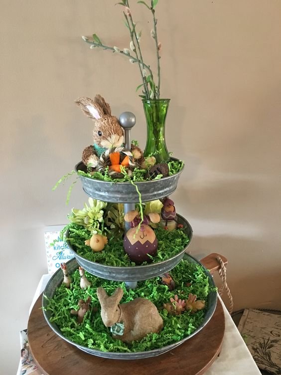 Spring decor tiered tray Easter decor