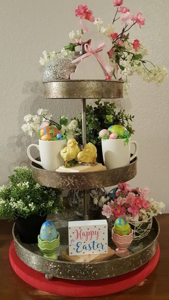 Spring decor tiered tray Easter decor