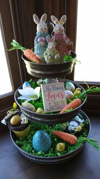 Spring decor tiered tray Easter decor