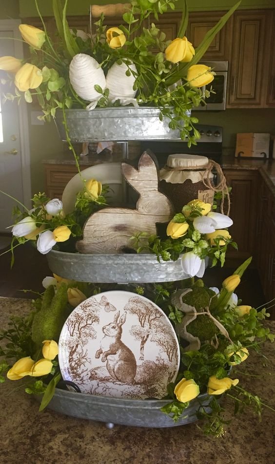 Spring decor tiered tray Easter decor