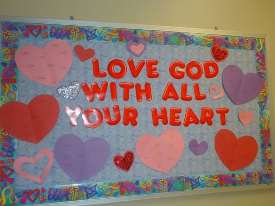 February, valentine, religious, bulletin board, preschool #bulletinboards